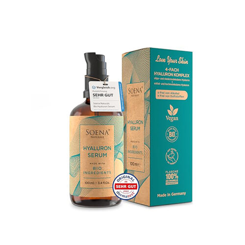 Bio Hyaluron Serum Hochdosiert - Beste Hyaluronsäure (Oligo) - 8-Fach Anti-Falten-Komplex- Mit 4 Hyalurongrößen - Frei von Alkohol & Parfüm 100ml - Hyaluronsäure Serum