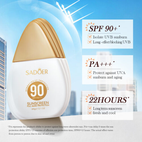 A water-based sunscreen that is lightweight, non-sticky, and offers UV protection.