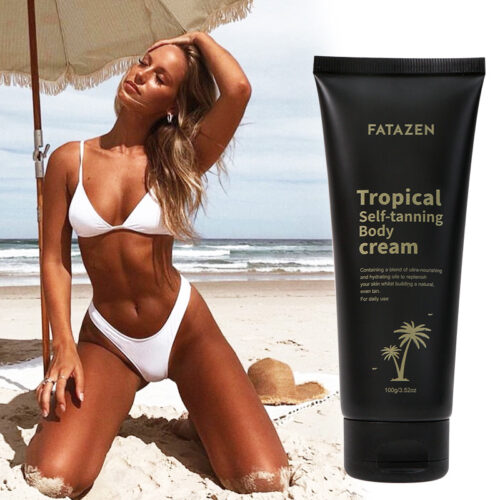 Self-tanning body moisturizer for a tan/golden bronze tone, nourishing, no sun required.