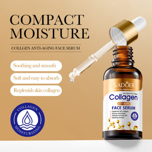 Facial serum with anti-wrinkle collagen, moisturizing and nourishing essence for soft skin.