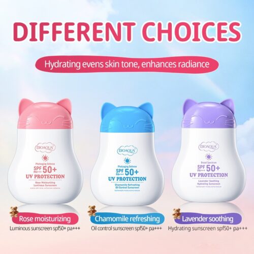 Rose and Chamomile Sunscreen – Oil-controlling, refreshing, and brightening for radiant skin. Bear-shaped sunscreen.