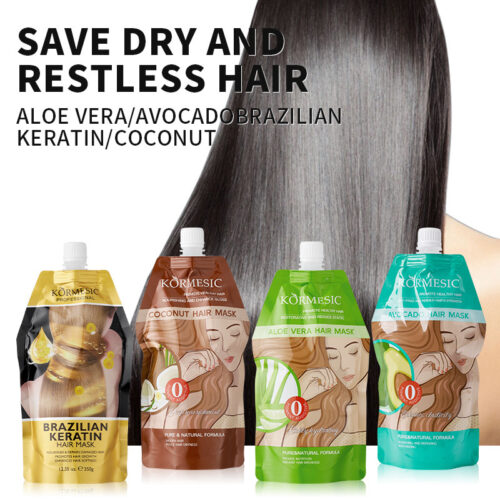 Hydrating hair mask with milk and fruit for silky hair.